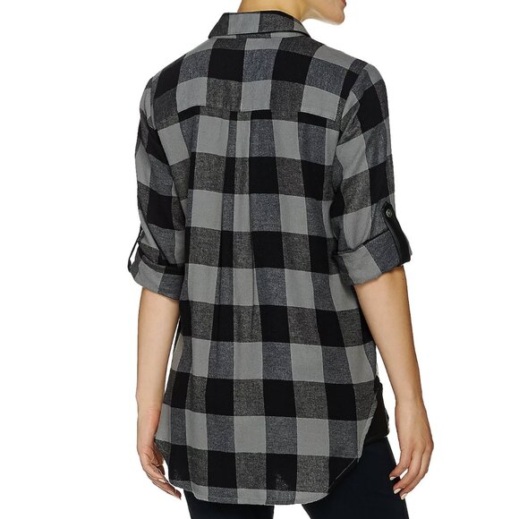 Joan Rivers Buffalo Check Shirt with Faux Leather Detail  16207 - Picture 2 of 2